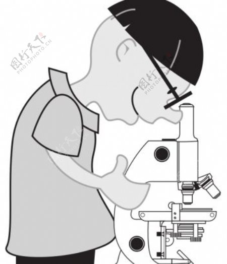 孩子使用显微镜的矢量插图