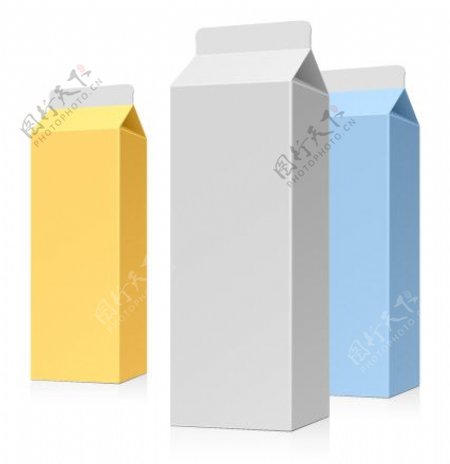 3款空白饮料纸盒和1款空白盒子矢量素材