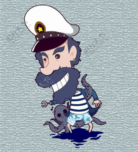 位图插画童趣男人船长免费素材