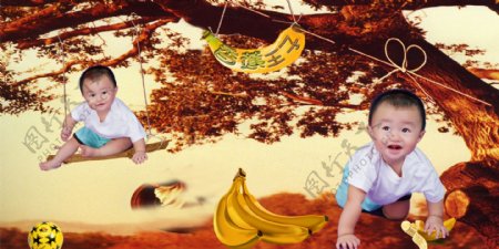 香蕉王子儿童模板PSD源文件可爱宝宝宝宝婴儿儿童摄影PSD分层模板