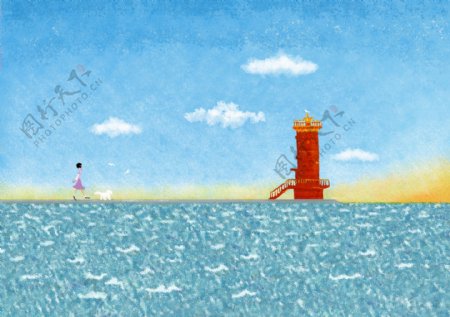 海上灯塔彩绘