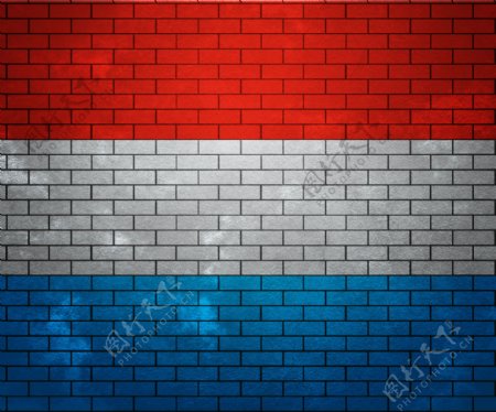 卢森堡在砖墙上的旗帜