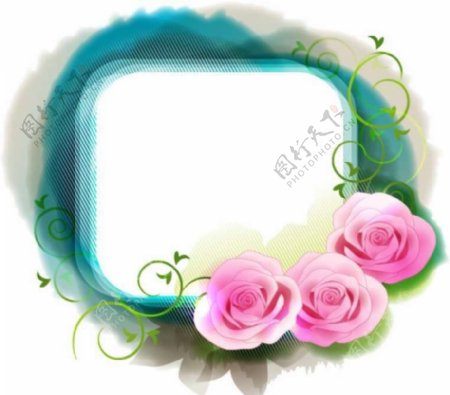 方框和粉色玫瑰