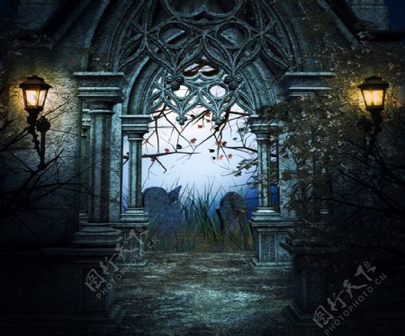 黑暗的墓地的背景
