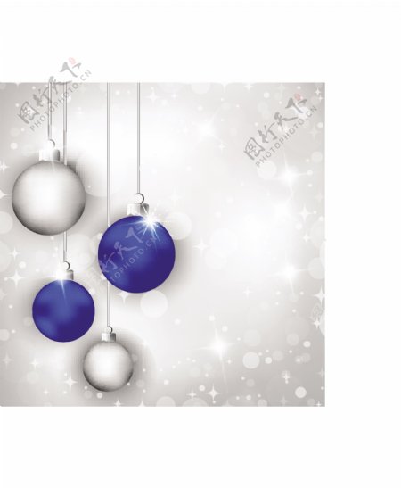 圣诞贺卡和蓝色和银色圣诞球