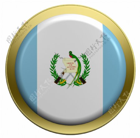瓜地马拉国旗上的圆形按钮白色隔离