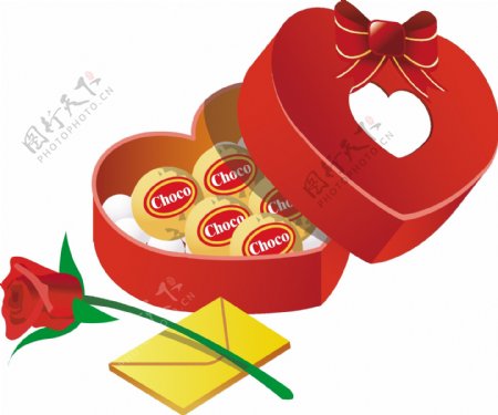巧克力玫瑰和爱的邮件