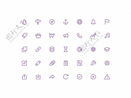 35个紫色的笔画轮廓网页图标集