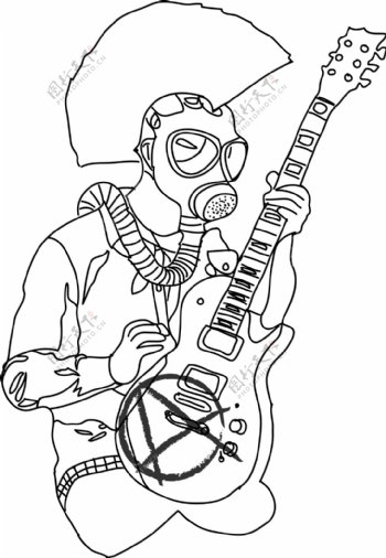简笔画AI摇滚吉他防毒面具