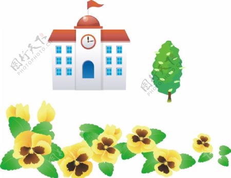 黄色花朵房子图片