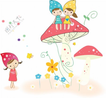 卡通小女孩蘑菇图片
