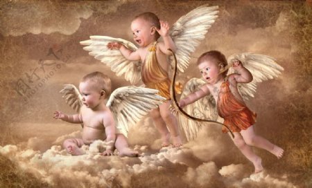 天空云彩上的天使婴儿宝宝图片