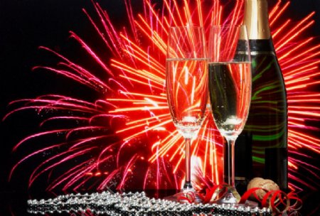 新年礼花香槟美酒图片