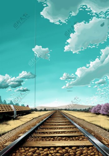 蓝天铁路图片
