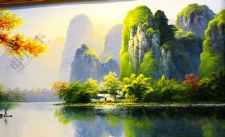 桂林风光油画图片