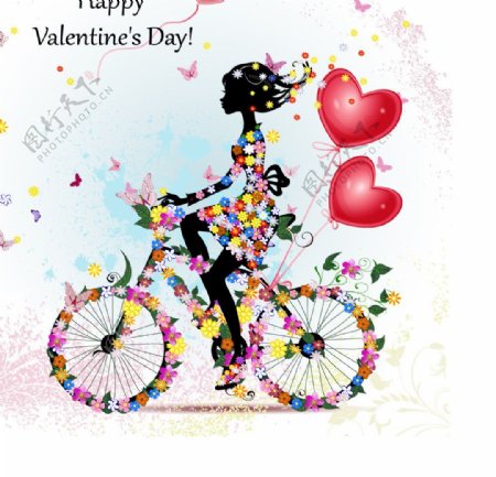 骑自行车花卉女孩图片