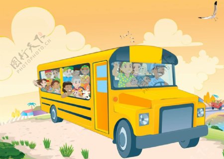 坐校车巴士的儿童图片