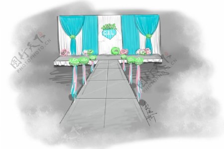 蒂芙尼蓝婚礼手绘效果图图片