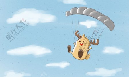 鹿小漫插画降落伞图片