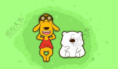 晒日光浴的飞行狗和小囧熊图片