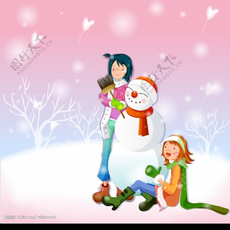 女孩与雪人图片