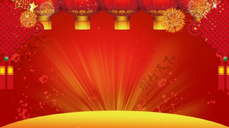 新年过年灯笼中国结焰火背景素材图片