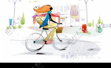 骑自行车的女孩图片
