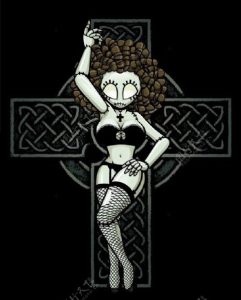 十字架性感美女T恤图案图片