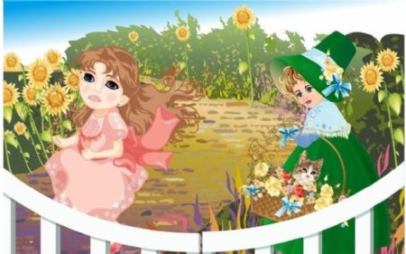 童话花园里2个小女孩图片