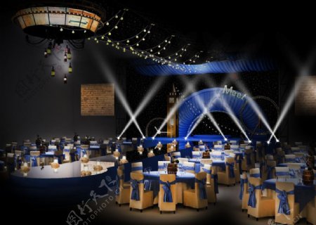 婚礼设计效果图蓝色酒庄建筑图片