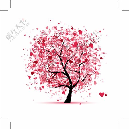 红色爱心花纹树木图片