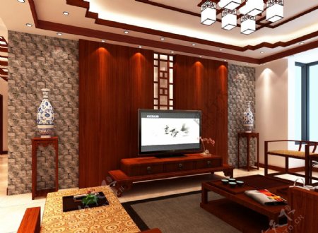 中式客厅背景墙效果图图片