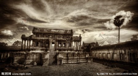 柬埔寨复古山寨寺庙图片