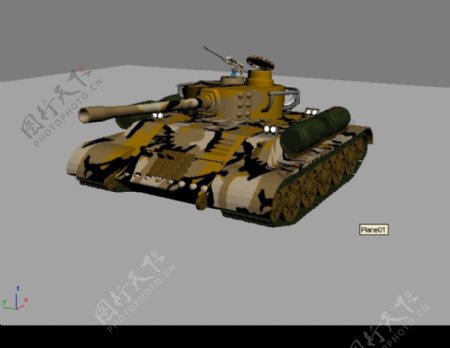3D大型坦克模型带冲锋枪图片