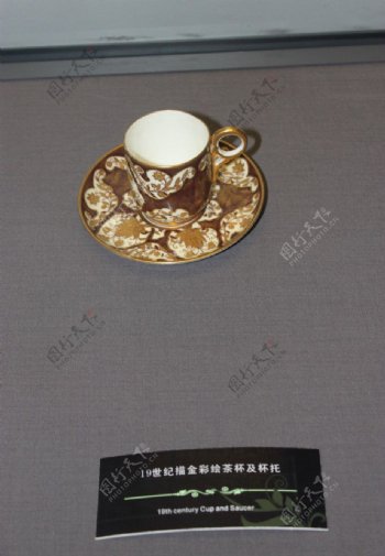 19世纪描金彩绘茶杯及托盘图片