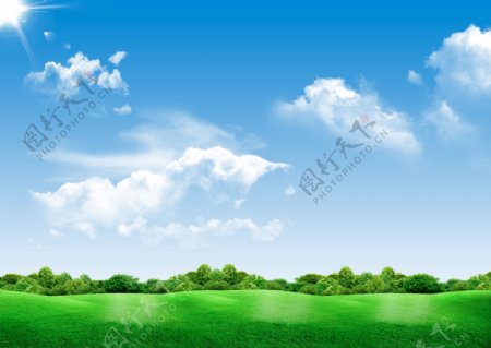 蓝天白云草地自然图片