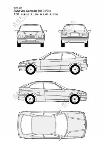 宝马3系BMW3erCompactab0494汽车线稿图片