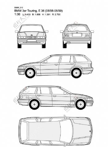 宝马3系BMW3erTouringE3605950599汽车线稿图片