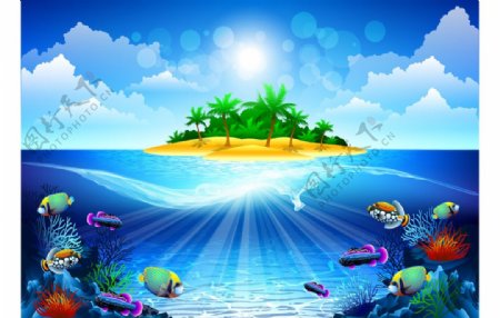 梦幻海洋海水沙滩图片