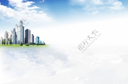 3d天空云中城市建筑图片