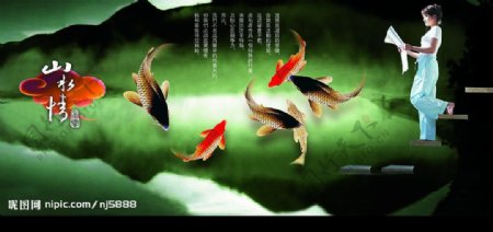 古典中国鱼与美女图片
