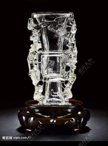 水晶雕螭纹觚形杯图片