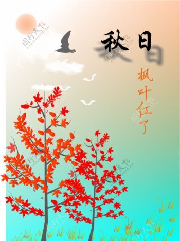 秋日意境枫叶图片