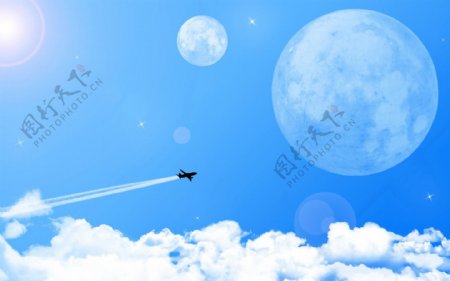 天空蓝天白云飞机图片