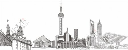 上海标志性建筑线稿矢量素材图片