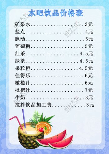 饮料价格表图片