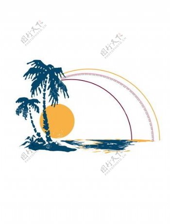 椰树落日图片