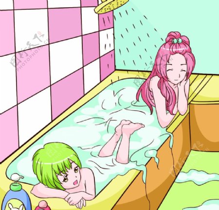 洗澡的卡通动漫图片