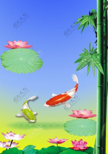 鱼戏竹图片
