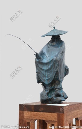 太公钓鱼雕塑作品图片